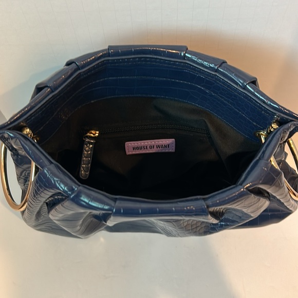 Anthropologie House of Want Blue Faux Crocodile Leather Clutch Shoulder Bag EUC - Picture 4 of 12